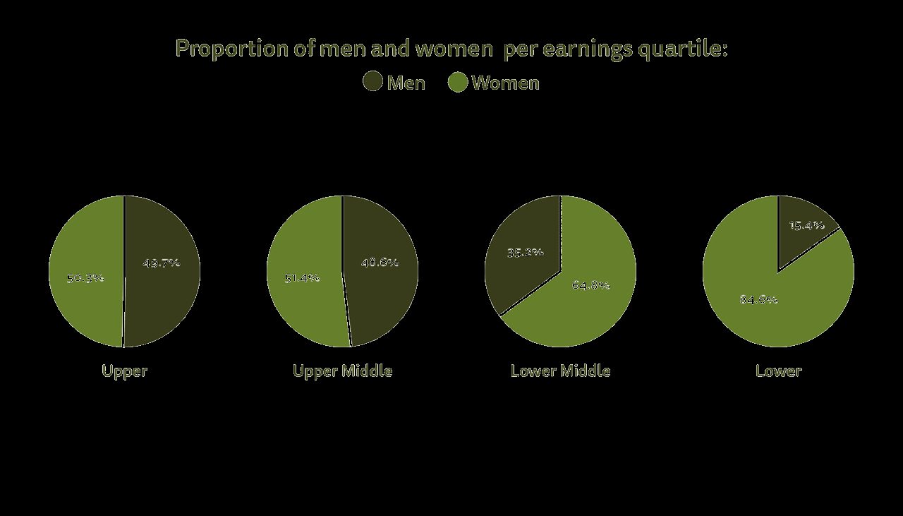 Graph showing the proportion of men and women per earnings quartile. See text description of figure 1 for a full description of the image. See full dataset for all data.